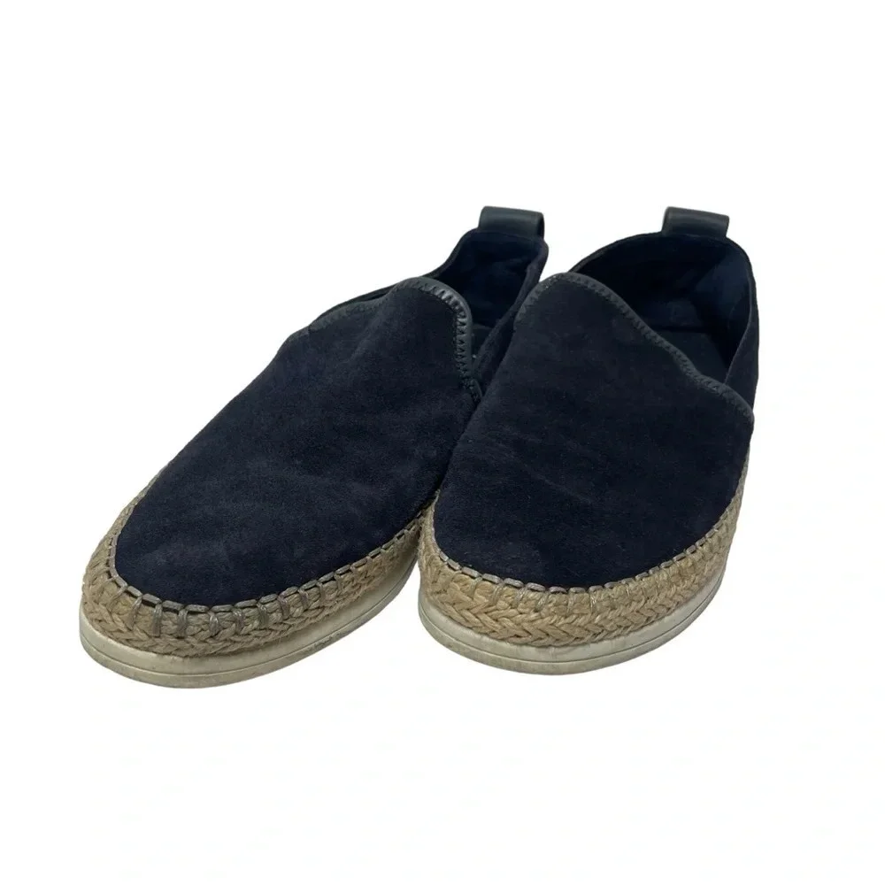 Vince Blair Womens 7.5 Navy Suede Espadrille Mules Slip On Loafers Flats